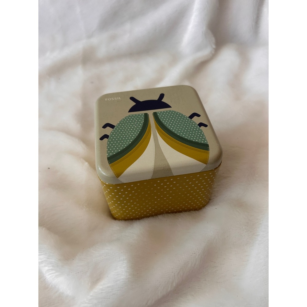 Fossil Watch Tin Women OS Yellow Beetle Bug Polka Dot Storage Box Whimsical